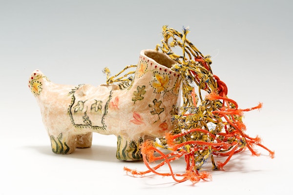 Ceramic sculpture, fishing net debris